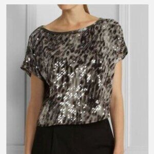 BCBGMaxazria Black Combo Silk Sequin Top New Size S